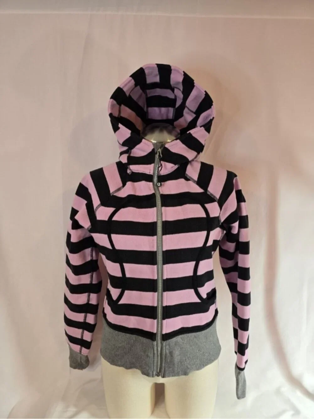 Lululemon RARE Scuba Hoodie OG Pink/Black Striped Size 6 Emo Princess Y2K